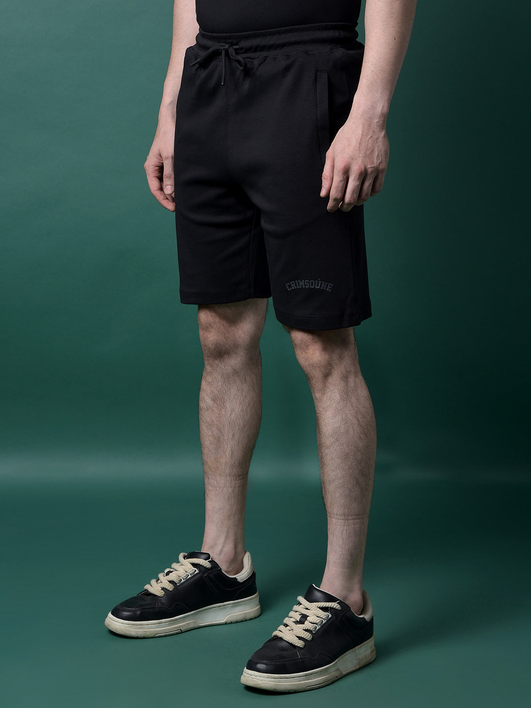 Black 100% Cotton Shorts-Men Shorts-Crimsoune Club