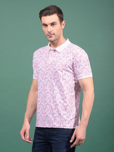 Pink Floral Print Polo Neck T-Shirt-Men T-Shirts-Crimsoune Club