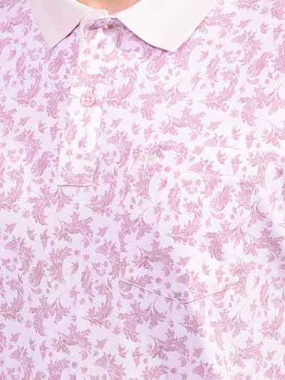 Pink Floral Print Polo Neck T-Shirt-Men T-Shirts-Crimsoune Club