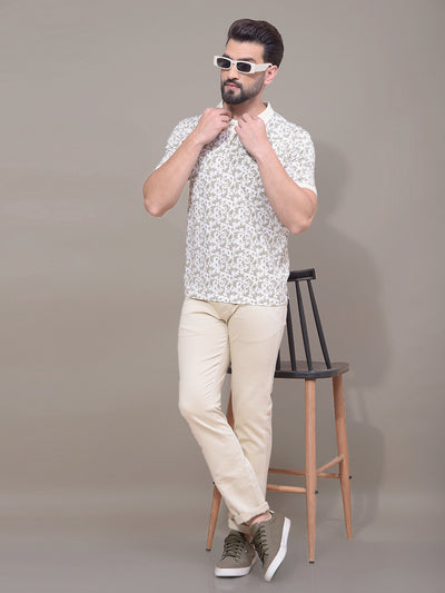 Olive Floral Print Polo Neck T-Shirt-Men T-Shirts-Crimsoune Club