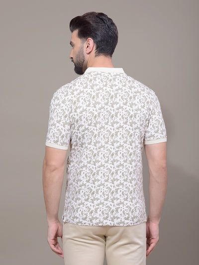 Olive Floral Print Polo Neck T-Shirt-Men T-Shirts-Crimsoune Club