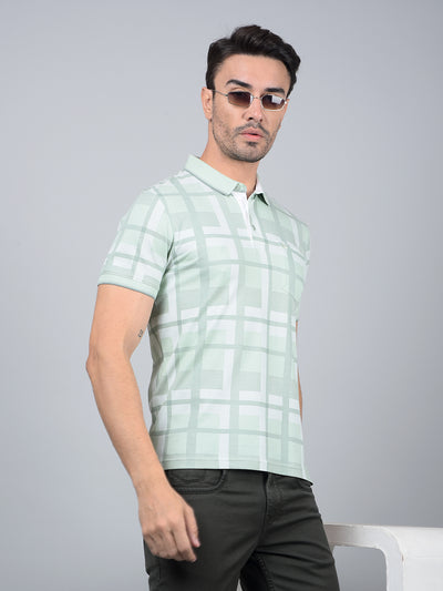 Green Floral Print Polo Neck T-Shirt-Men T-Shirts-Crimsoune Club