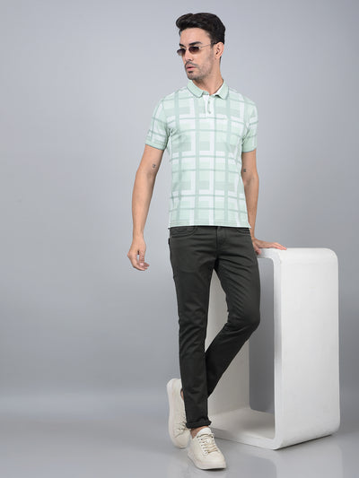 Green Floral Print Polo Neck T-Shirt-Men T-Shirts-Crimsoune Club