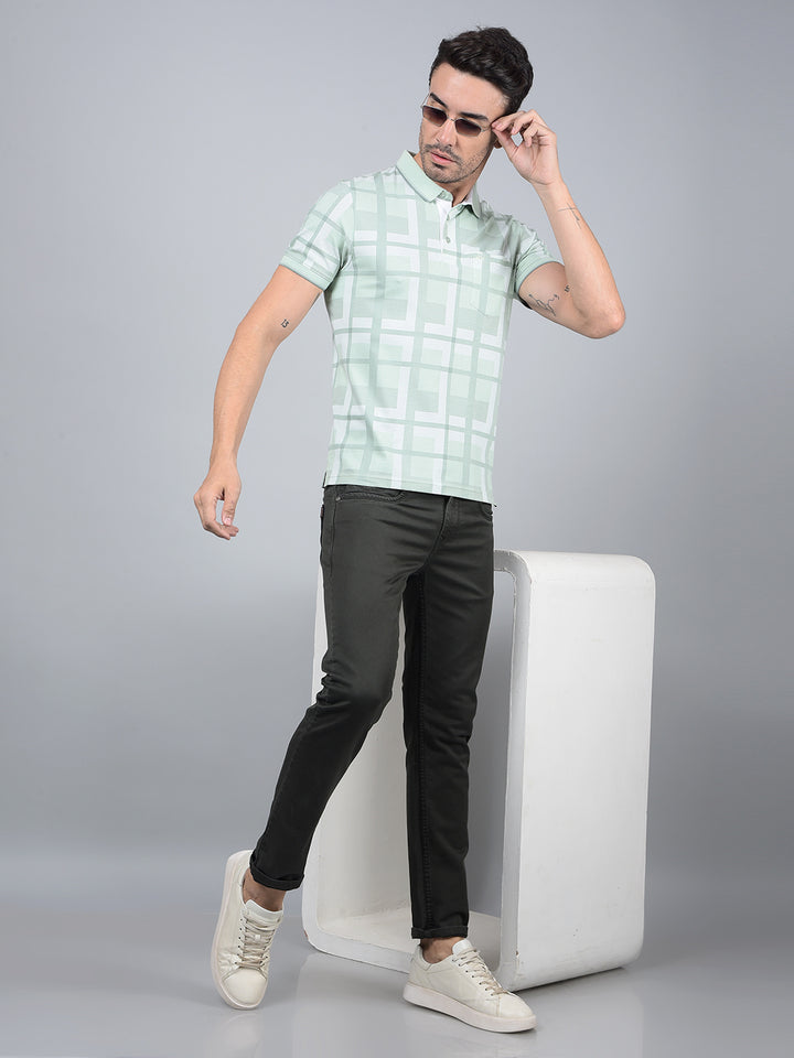 Green Floral Print Polo Neck T-Shirt-Men T-Shirts-Crimsoune Club