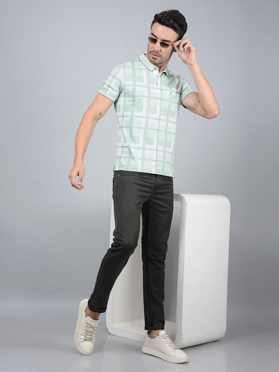 Green Floral Print Polo Neck T-Shirt-Men T-Shirts-Crimsoune Club