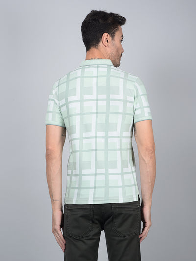 Green Floral Print Polo Neck T-Shirt-Men T-Shirts-Crimsoune Club