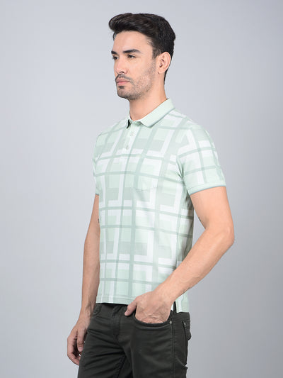 Green Floral Print Polo Neck T-Shirt-Men T-Shirts-Crimsoune Club