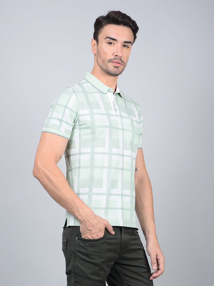 Green Floral Print Polo Neck T-Shirt-Men T-Shirts-Crimsoune Club