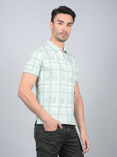 Green Floral Print Polo Neck T-Shirt-Men T-Shirts-Crimsoune Club