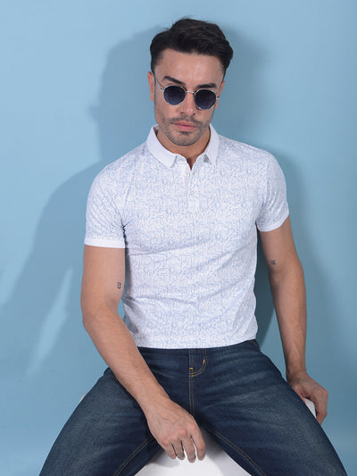 Blue Printed Polo Neck T-Shirt-Men T-Shirts-Crimsoune Club
