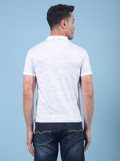 Blue Printed Polo Neck T-Shirt-Men T-Shirts-Crimsoune Club