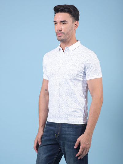 Blue Printed Polo Neck T-Shirt-Men T-Shirts-Crimsoune Club