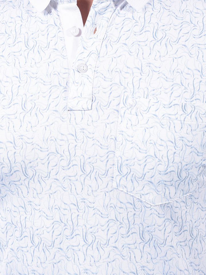Blue Printed Polo Neck T-Shirt-Men T-Shirts-Crimsoune Club