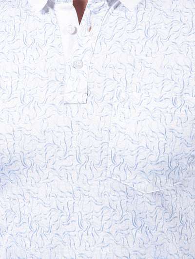 Blue Printed Polo Neck T-Shirt-Men T-Shirts-Crimsoune Club