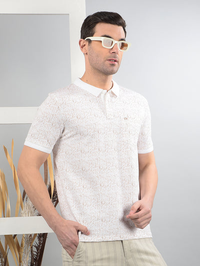 Beige Printed Polo Neck T-Shirt-Men T-Shirts-Crimsoune Club