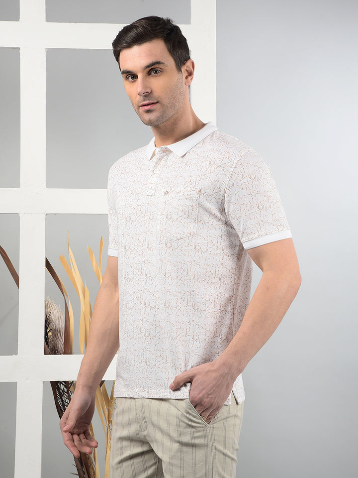 Beige Printed Polo Neck T-Shirt-Men T-Shirts-Crimsoune Club