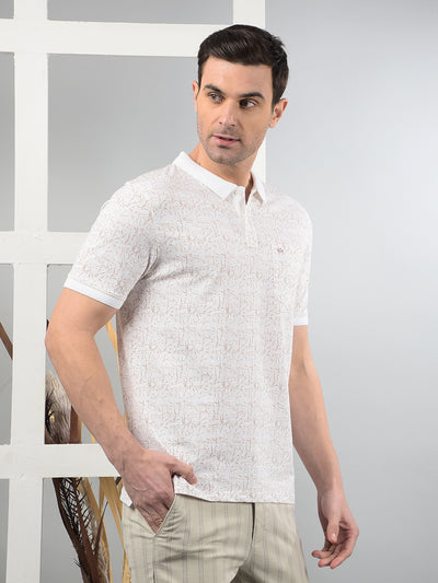 Beige Printed Polo Neck T-Shirt-Men T-Shirts-Crimsoune Club