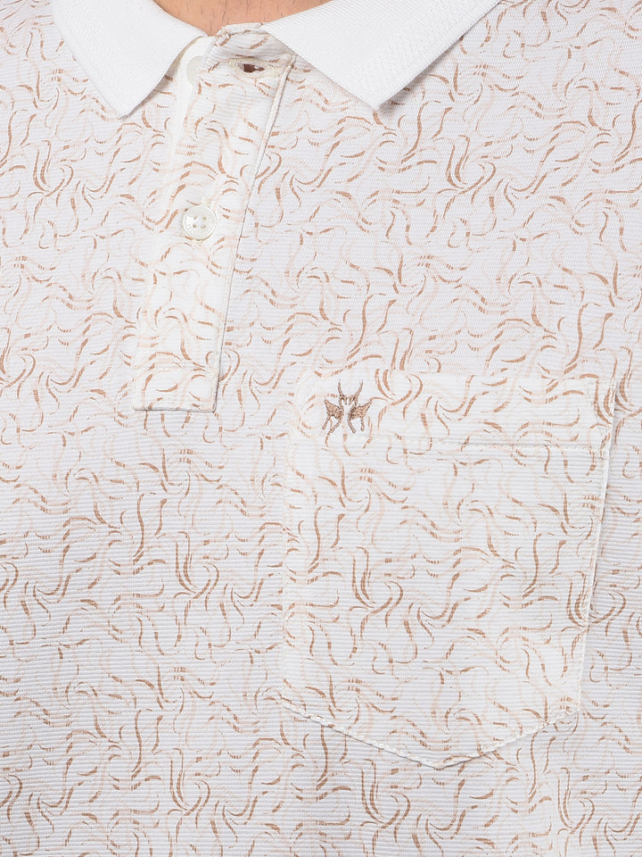 Beige Printed Polo Neck T-Shirt-Men T-Shirts-Crimsoune Club