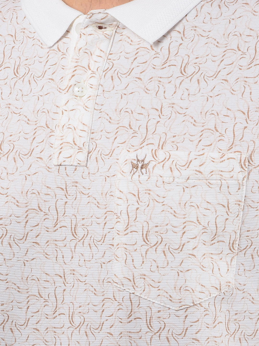 Beige Printed Polo Neck T-Shirt-Men T-Shirts-Crimsoune Club