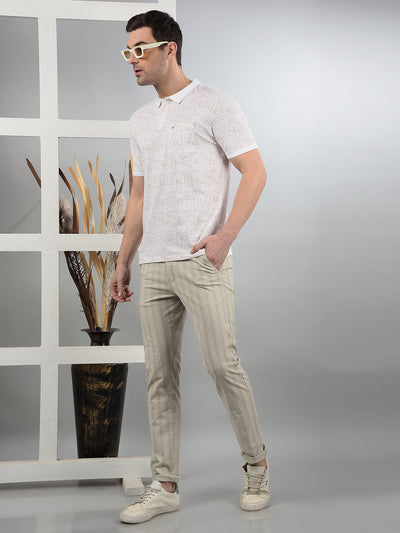 Beige Printed Polo Neck T-Shirt-Men T-Shirts-Crimsoune Club