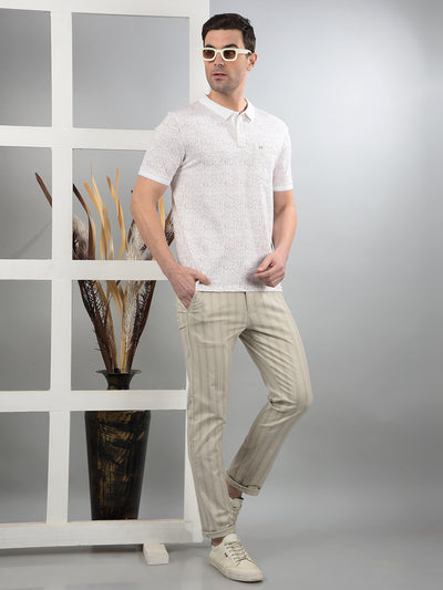 Beige Printed Polo Neck T-Shirt-Men T-Shirts-Crimsoune Club
