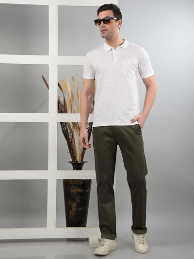 White Floral Print Polo Neck T-Shirt-Men T-Shirts-Crimsoune Club