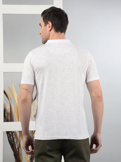 White Floral Print Polo Neck T-Shirt-Men T-Shirts-Crimsoune Club