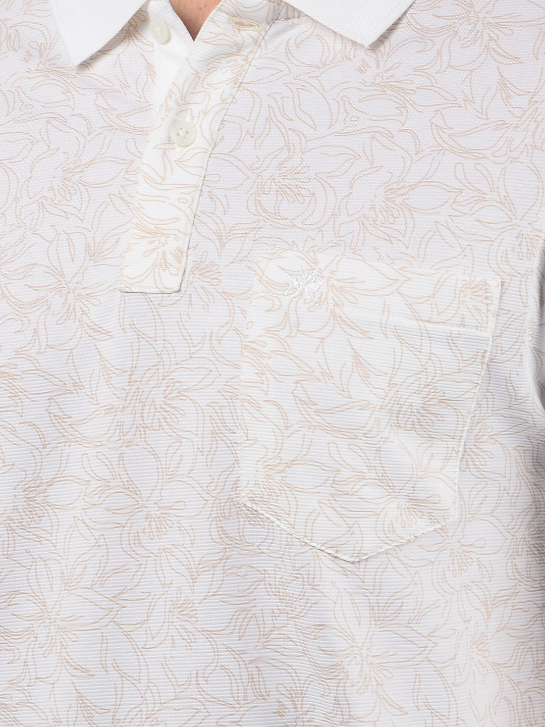 White Floral Print Polo Neck T-Shirt-Men T-Shirts-Crimsoune Club