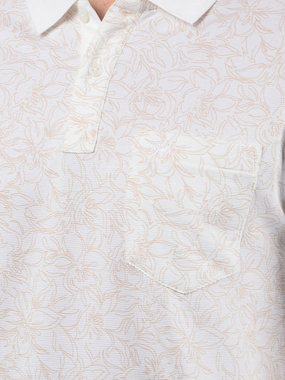 White Floral Print Polo Neck T-Shirt-Men T-Shirts-Crimsoune Club
