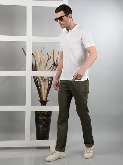 White Floral Print Polo Neck T-Shirt-Men T-Shirts-Crimsoune Club