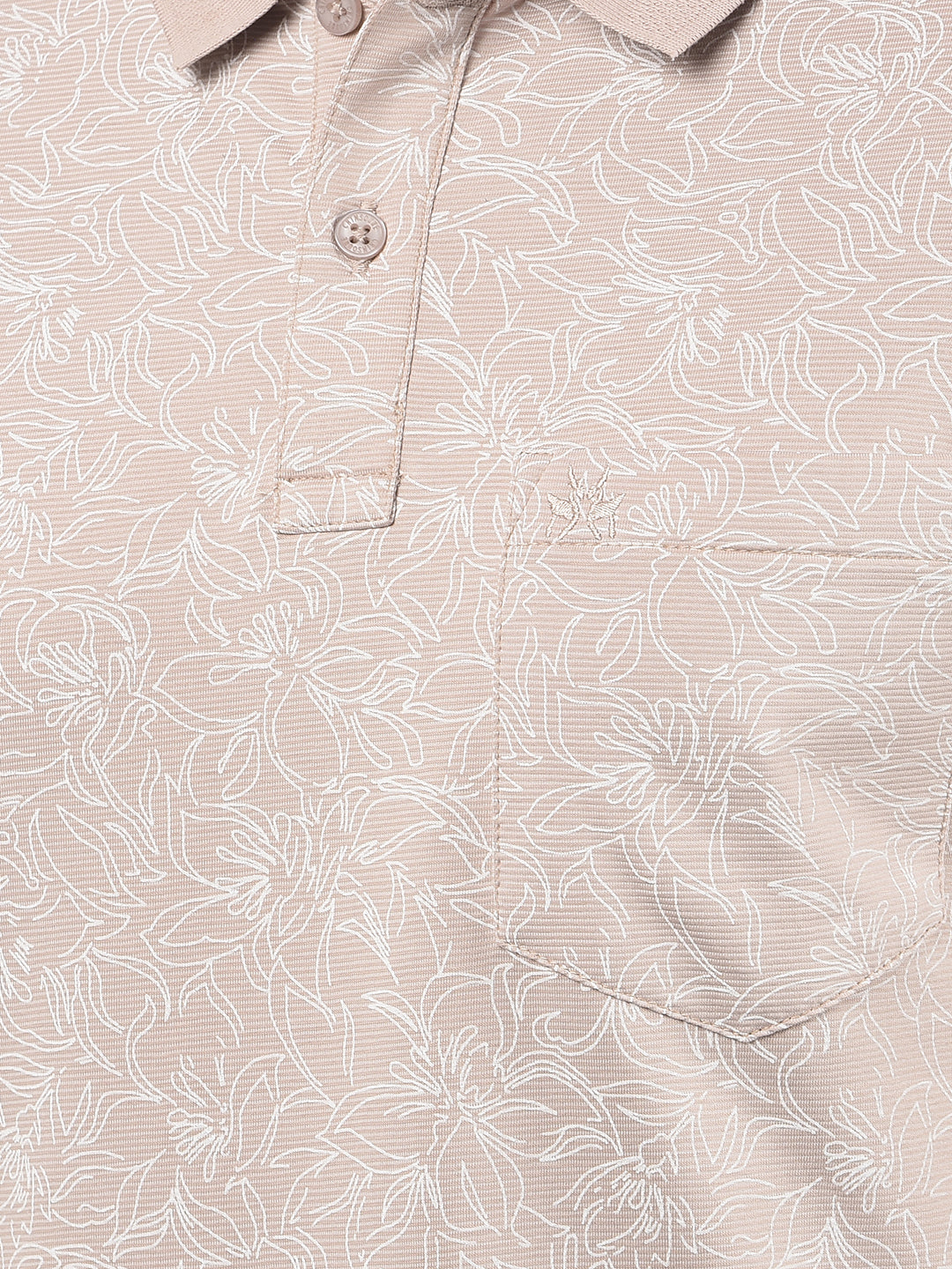 Beige Floral Print Polo Neck T-Shirt-Men T-Shirts-Crimsoune Club
