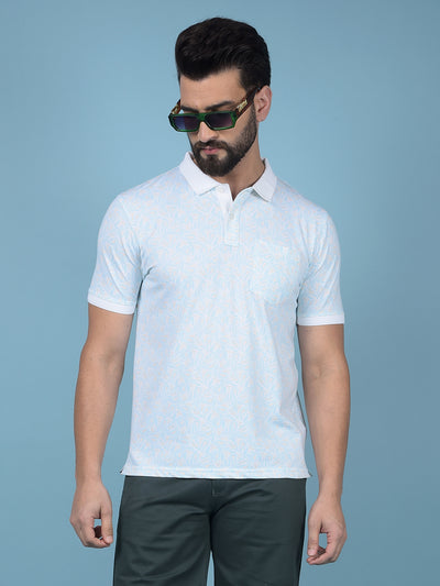 Blue Floral Print Polo-Neck T-Shirt-Men T-Shirts-Crimsoune Club