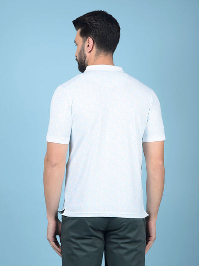 Blue Floral Print Polo-Neck T-Shirt-Men T-Shirts-Crimsoune Club
