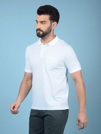 Blue Floral Print Polo-Neck T-Shirt-Men T-Shirts-Crimsoune Club
