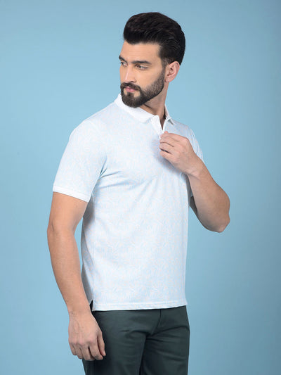 Blue Floral Print Polo-Neck T-Shirt-Men T-Shirts-Crimsoune Club