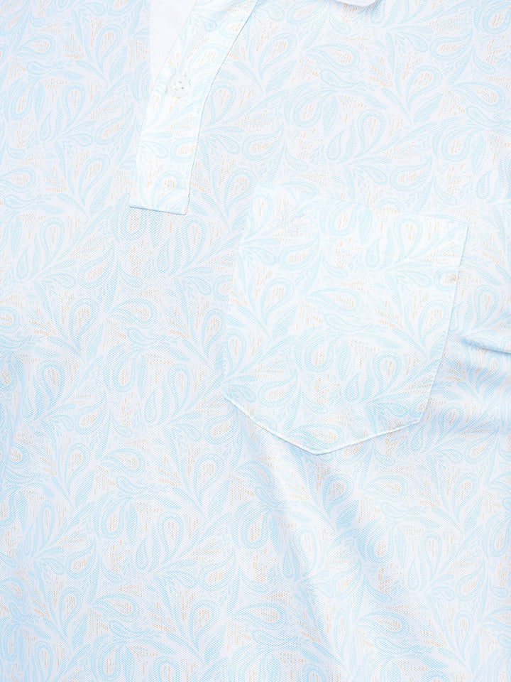 Blue Floral Print Polo-Neck T-Shirt-Men T-Shirts-Crimsoune Club