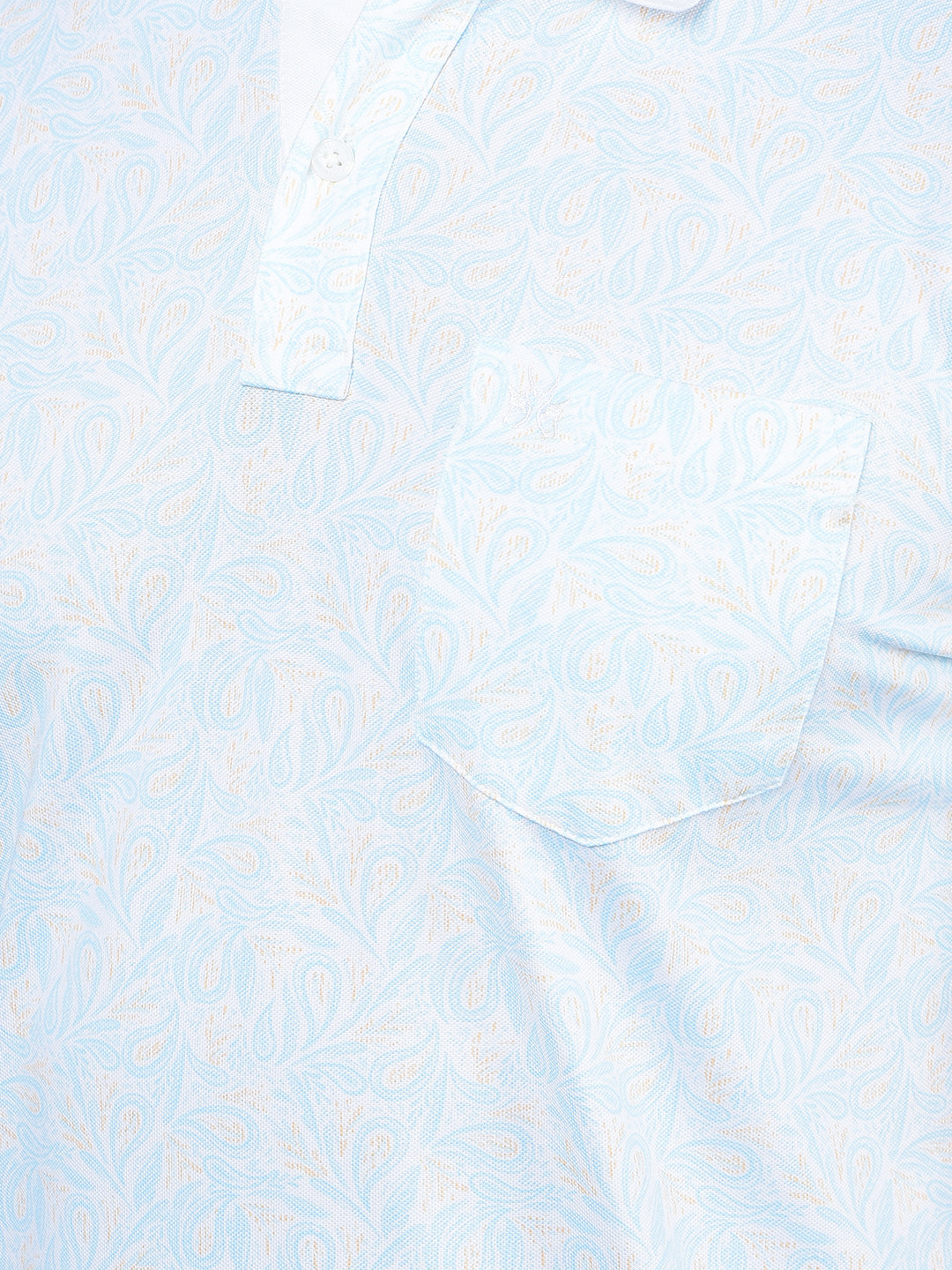 Blue Floral Print Polo-Neck T-Shirt-Men T-Shirts-Crimsoune Club