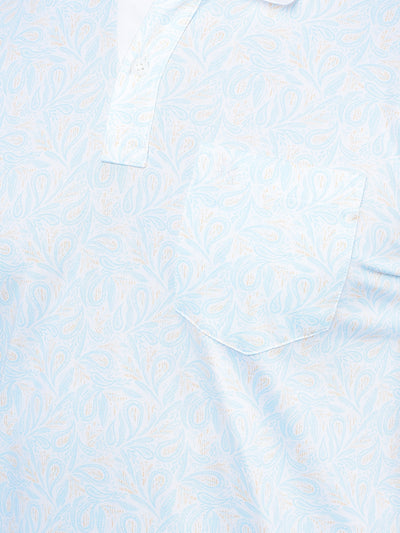 Blue Floral Print Polo-Neck T-Shirt-Men T-Shirts-Crimsoune Club