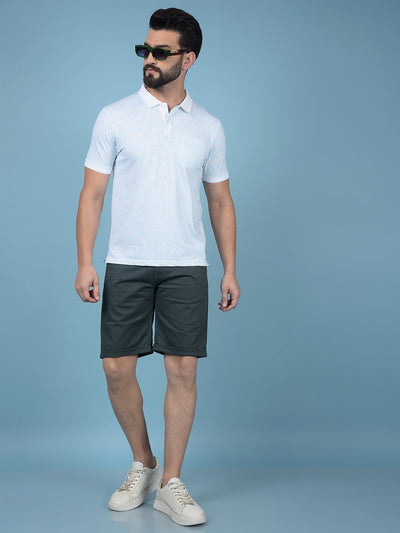Blue Floral Print Polo-Neck T-Shirt-Men T-Shirts-Crimsoune Club