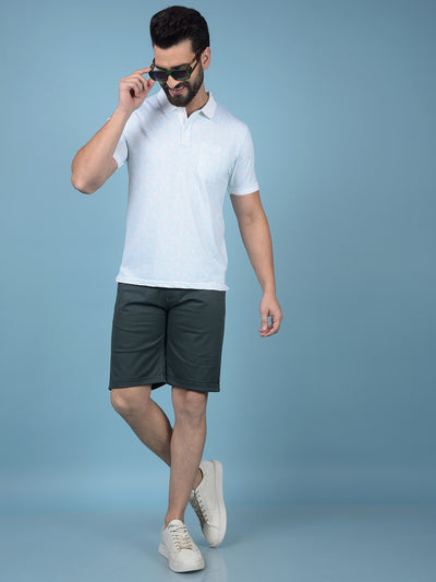 Blue Floral Print Polo-Neck T-Shirt-Men T-Shirts-Crimsoune Club