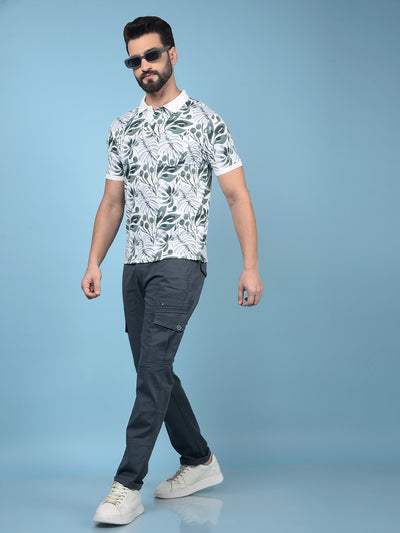 Green Floral Print Polo-Neck T-Shirt-Men T-Shirts-Crimsoune Club