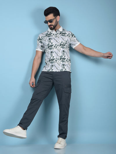 Green Floral Print Polo-Neck T-Shirt-Men T-Shirts-Crimsoune Club