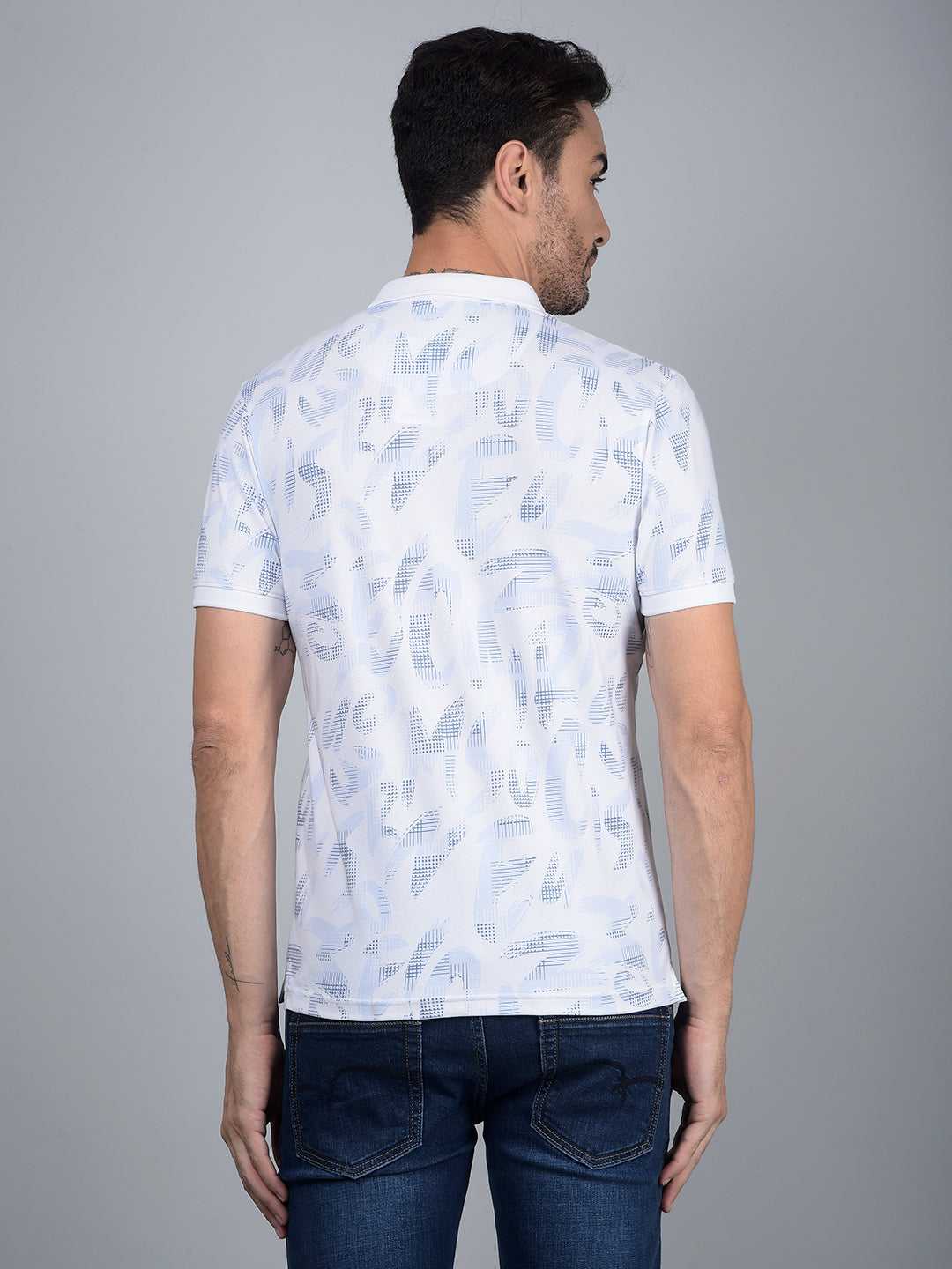 Blue Floral Print Polo Neck T-Shirt-Men T-Shirts-Crimsoune Club