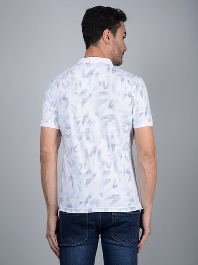 Blue Floral Print Polo Neck T-Shirt-Men T-Shirts-Crimsoune Club
