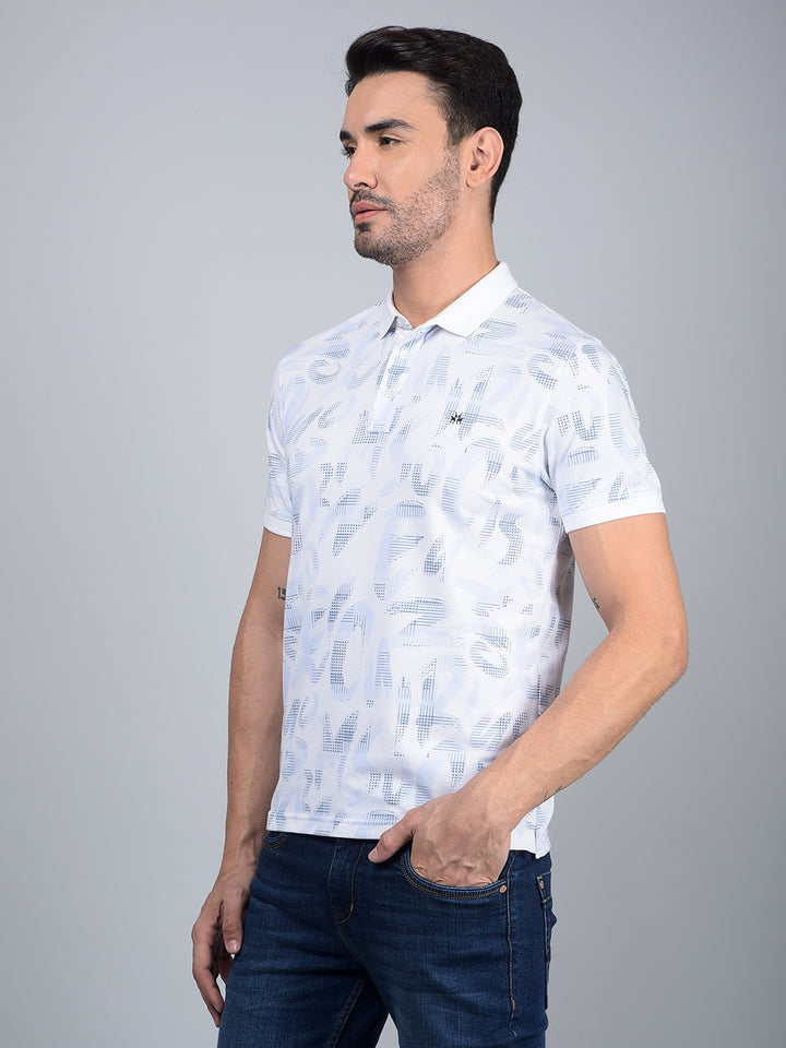 Blue Floral Print Polo Neck T-Shirt-Men T-Shirts-Crimsoune Club
