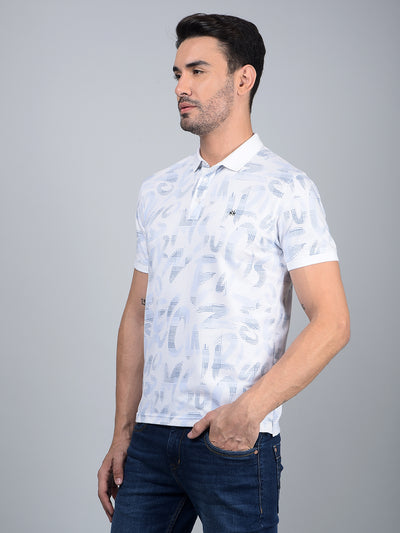 Blue Floral Print Polo Neck T-Shirt-Men T-Shirts-Crimsoune Club