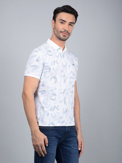 Blue Floral Print Polo Neck T-Shirt-Men T-Shirts-Crimsoune Club