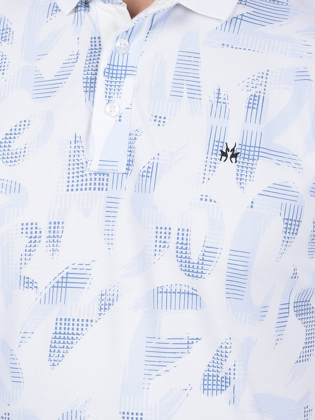 Blue Floral Print Polo Neck T-Shirt-Men T-Shirts-Crimsoune Club