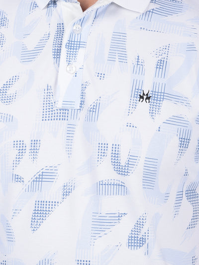 Blue Floral Print Polo Neck T-Shirt-Men T-Shirts-Crimsoune Club