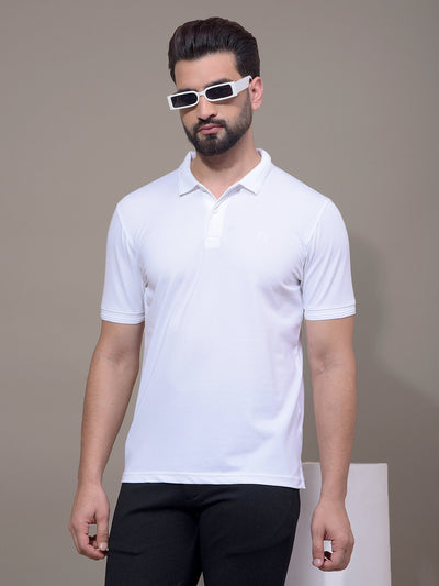 White Polo Neck T-Shirt-Men T-Shirts-Crimsoune Club